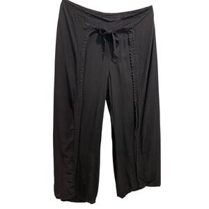 XL Vanilla Sky Womens Boho Black Pants Split Leg Lightweight Pull On
